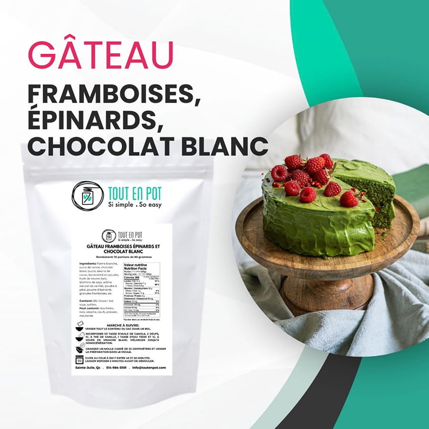 Gâteau Framboises, Épinards et Chocolat Blanc VRAC
